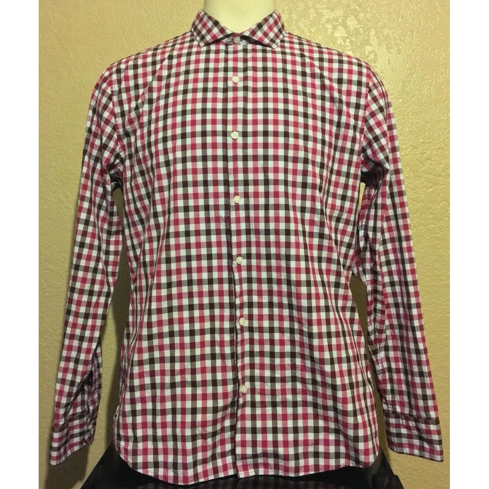 Bonobos Men's Size XL SLIM FIT Red Gingham Check Long Sleeve Button Front Shirt